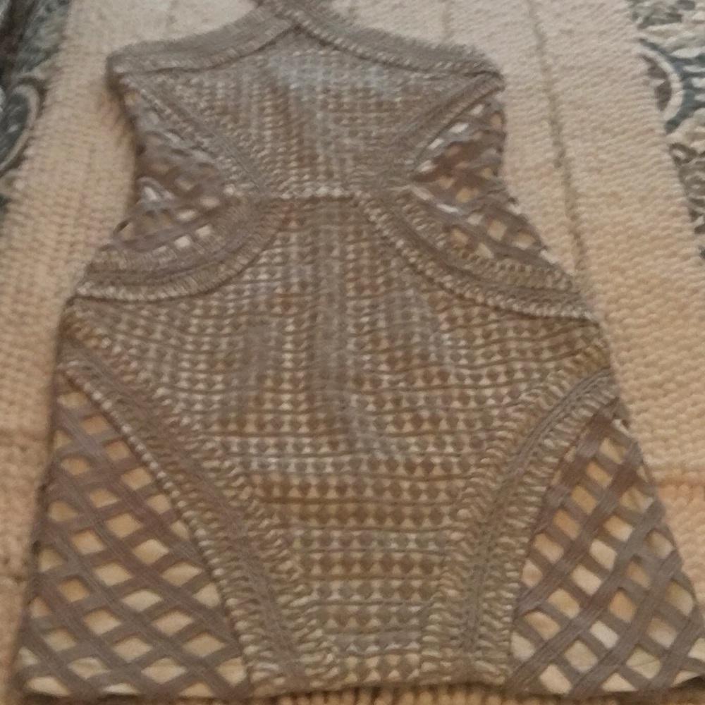 Grey Crochet Halter Mini Dress
